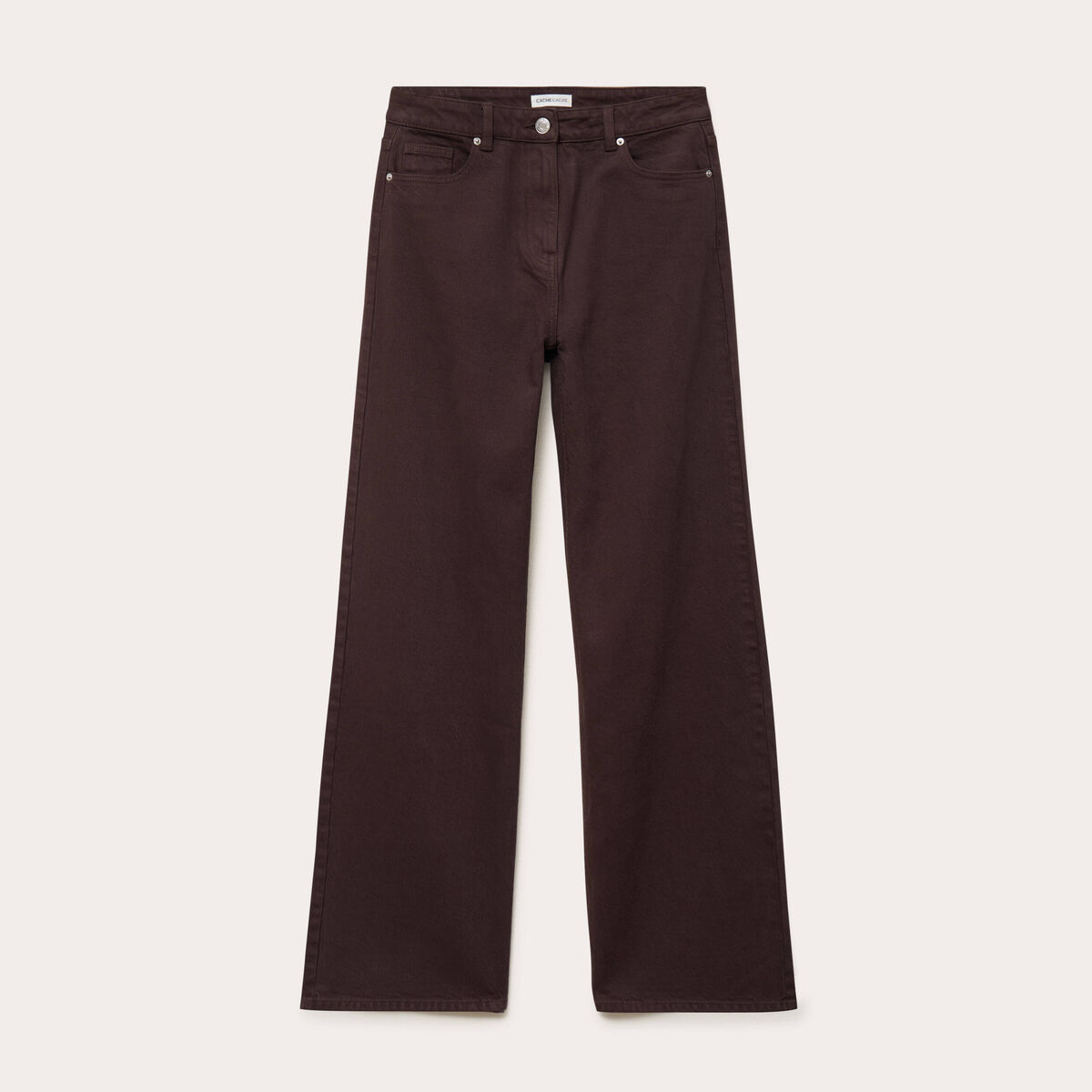 Jean wide leg taille haute marron fonc&eacute; femme