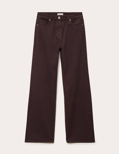 Jean wide leg taille haute marron fonc&eacute; femme
