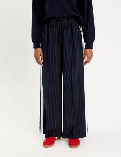 Pantalon large fluide bleu marine femme