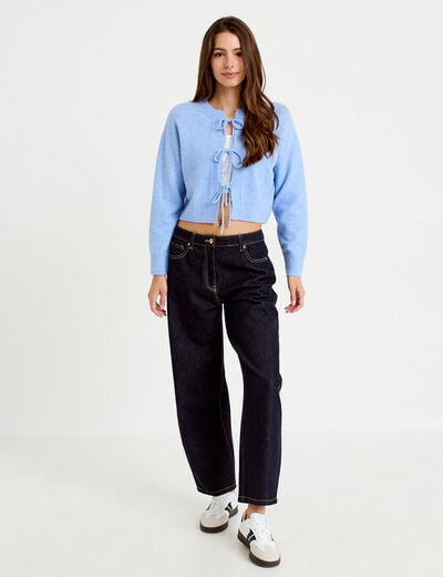 Gilet court nou&eacute; bleu ciel femme
