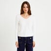 Pull col v manches longues ecru femme