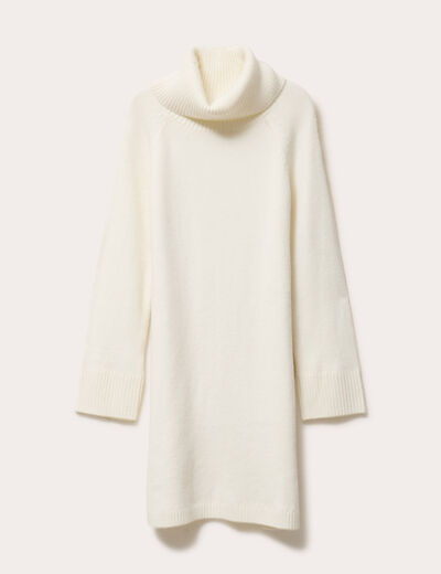 Robe pull col roul&eacute; ecru femme