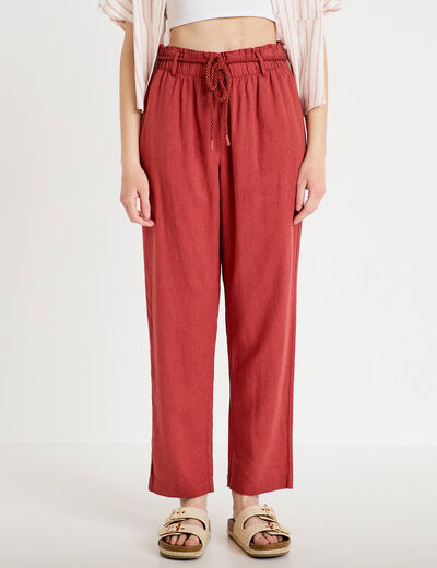 Pantalon large 7/8&egrave;me taille haute vieux rose femme