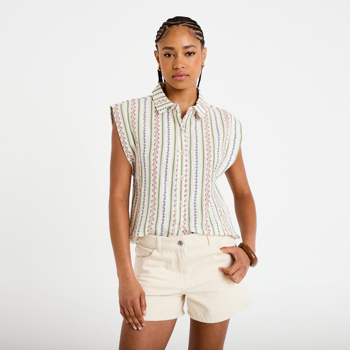 Short en jean avec broderie ecru femme