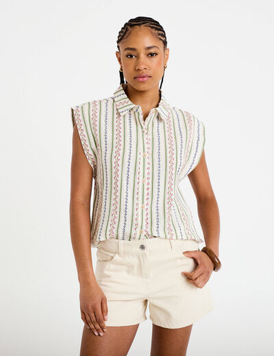 Short en jean avec broderie ecru femme