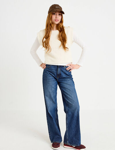 Pull 2-en-1 manches longues col rond ecru femme