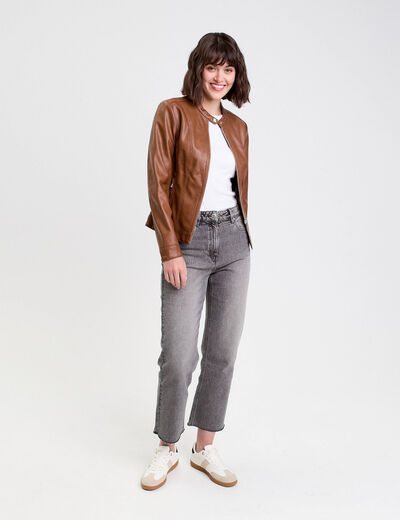 Veste droite zipp&eacute;e beige femme