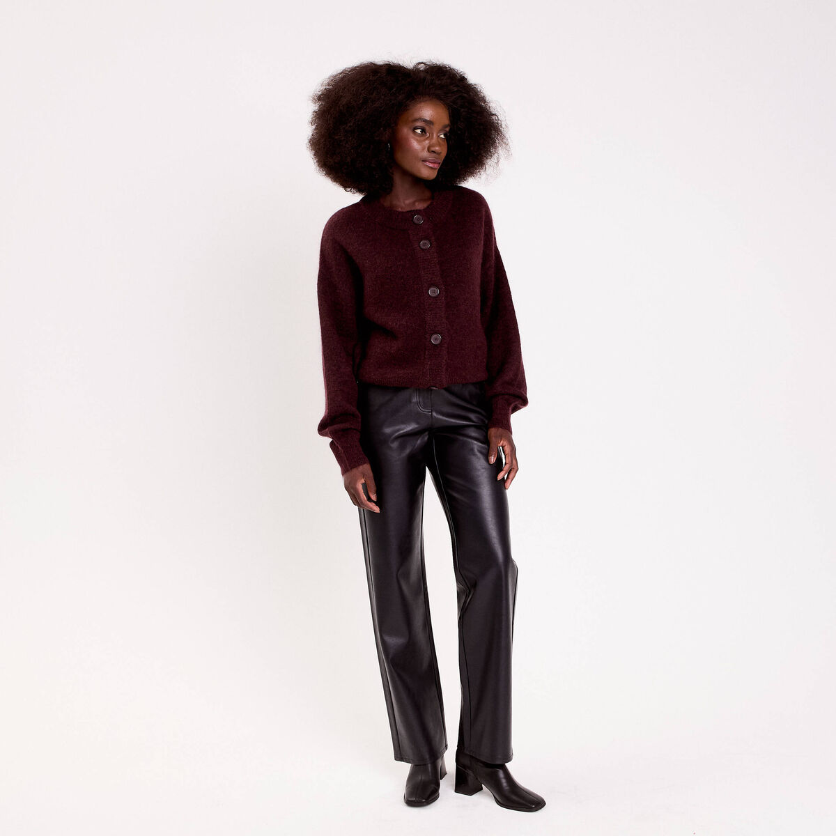 Pantalon large similicuir noir femme