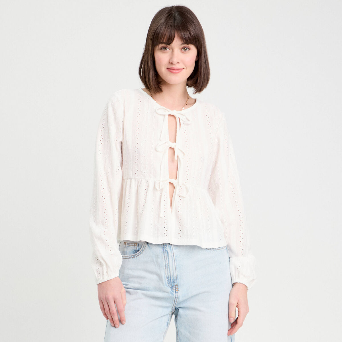 Blouse broderie anglaise ecru femme