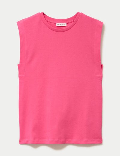 T-shirt col rond sans manches rose fushia femme