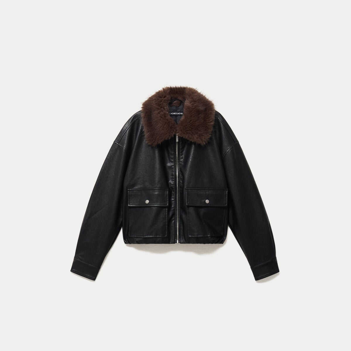 Blouson oversize similicuir noir femme