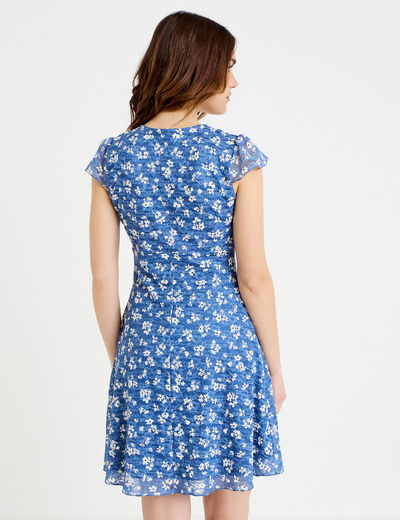 Robe ajust&eacute;e courte d&eacute;collet&eacute; dentelle bleu femme