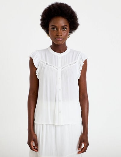 Top ample sans manches col carr&eacute; blanc femme