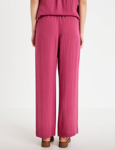 Pantalon large taille haute en cr&ecirc;pe prune femme