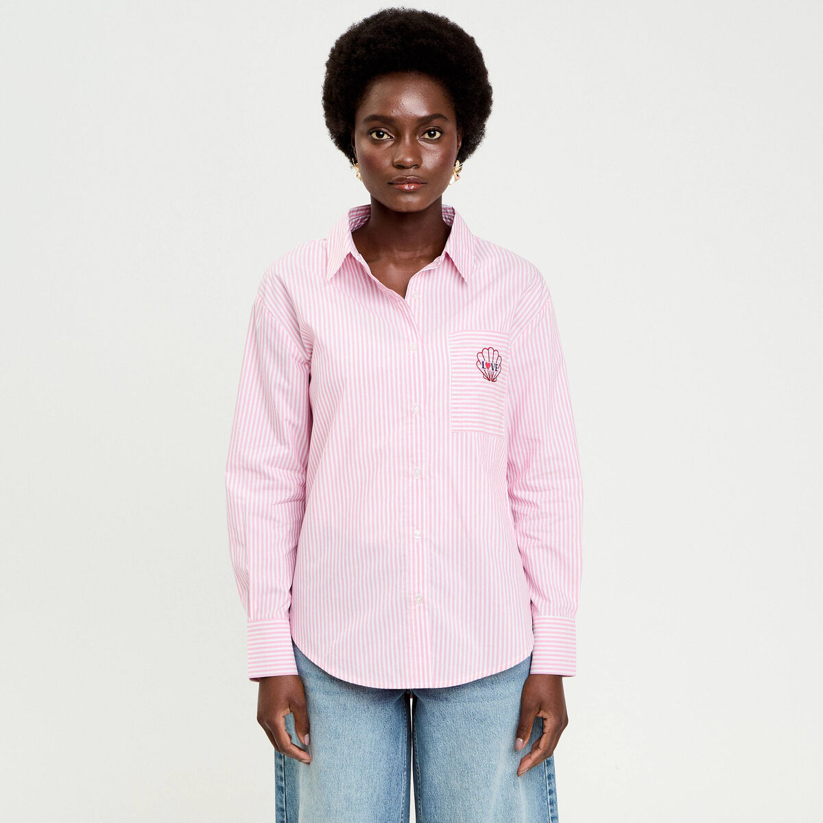 Chemise ray&eacute;e blanc femme