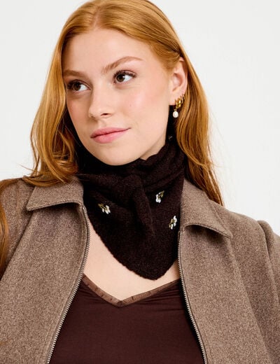 Foulard avec broderie marron fonc&eacute; femme