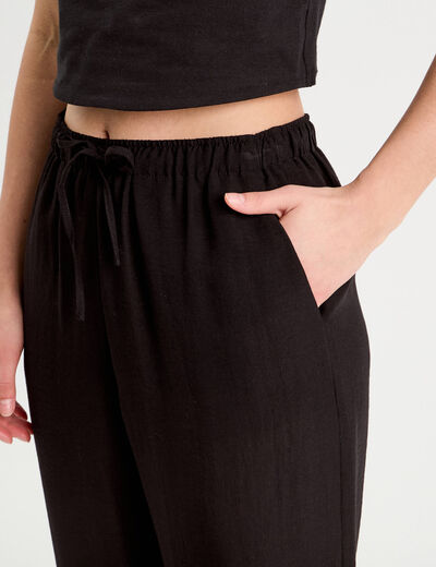 Pantalon large taille haute en cr&ecirc;pe noir femme
