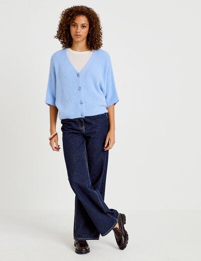 Gilet ample col v manches 3/4 bleu ciel femme
