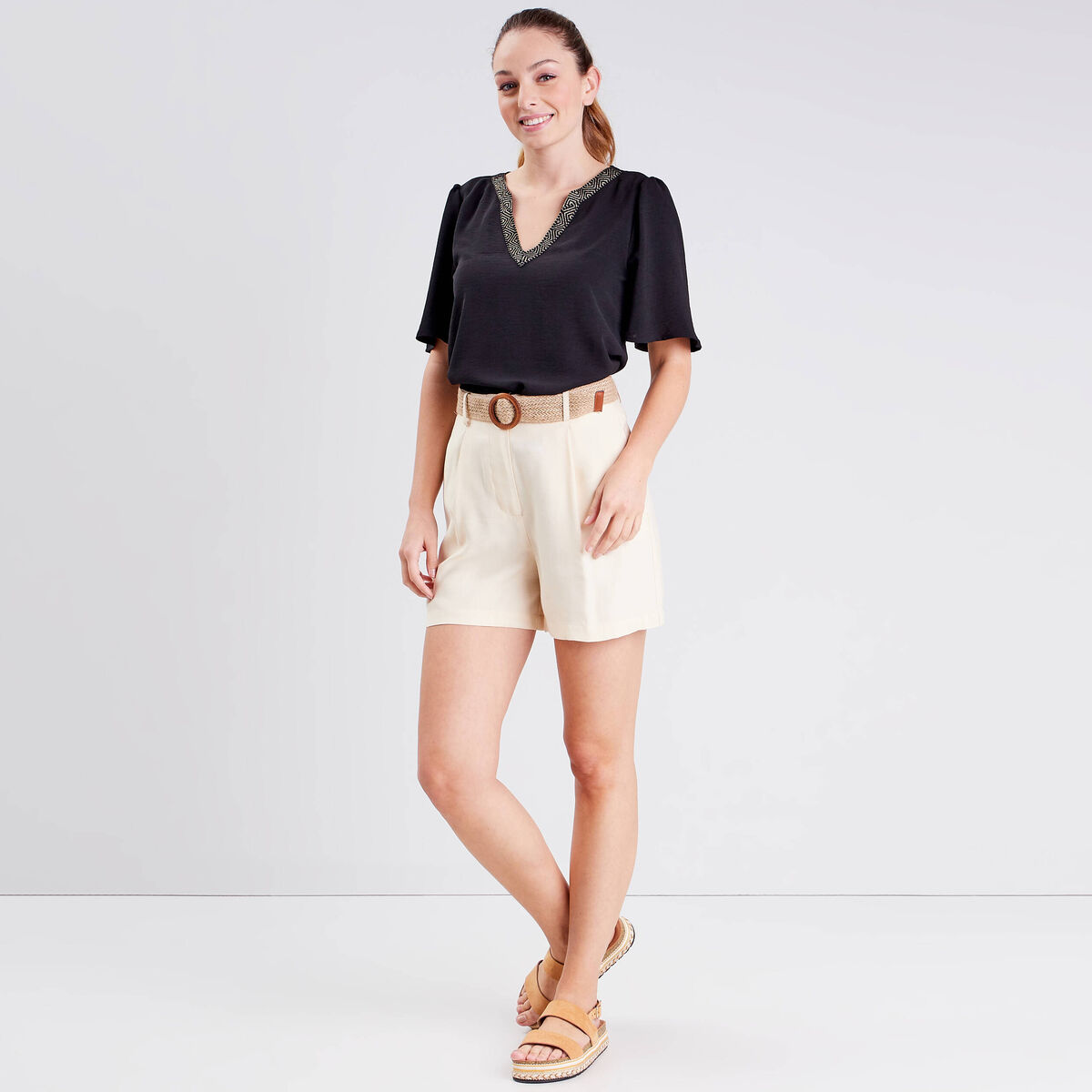 Blouse manches courtes noir femme