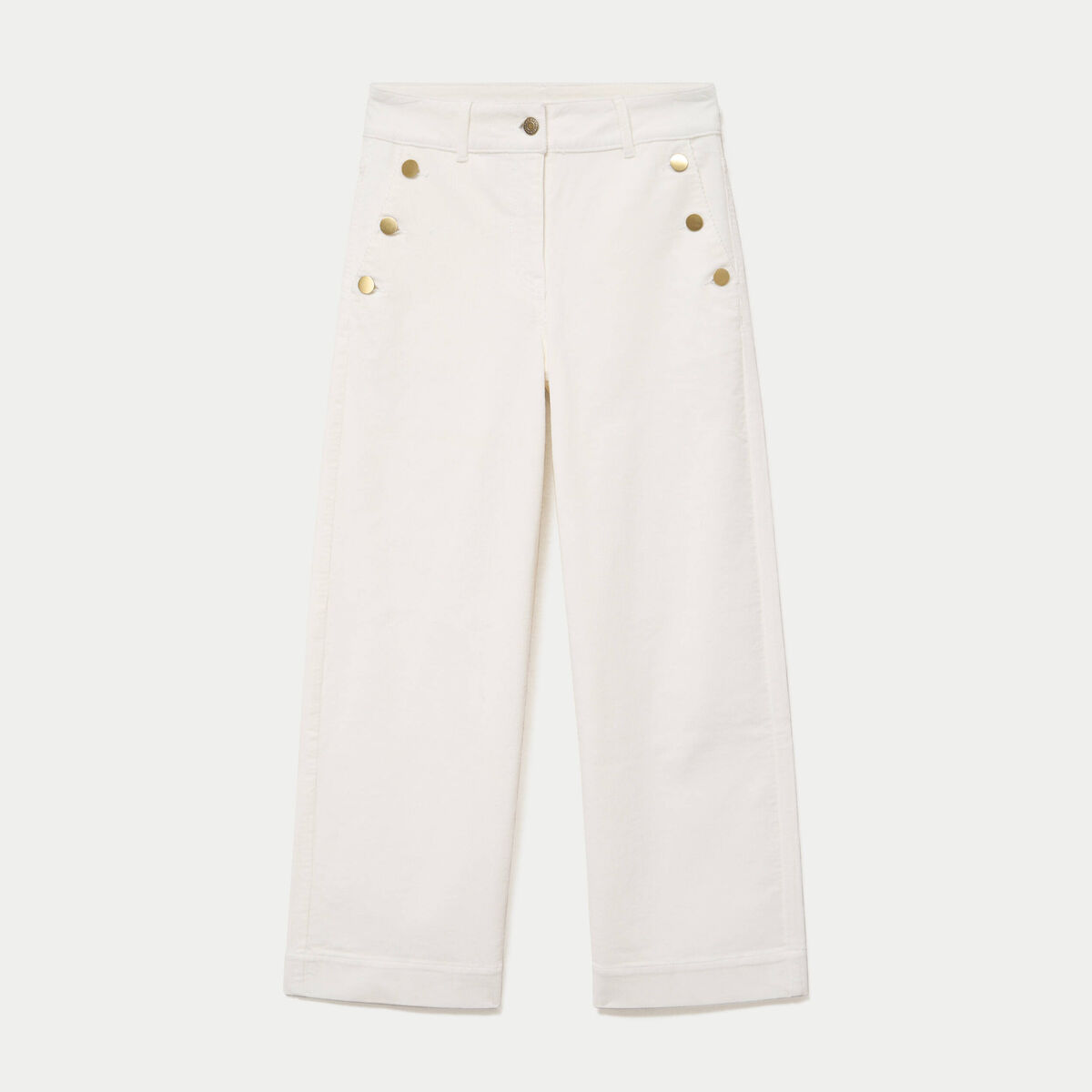 Pantalon bootcut taille haute velours ecru femme