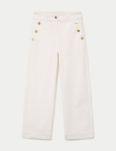 Pantalon bootcut taille haute velours ecru femme