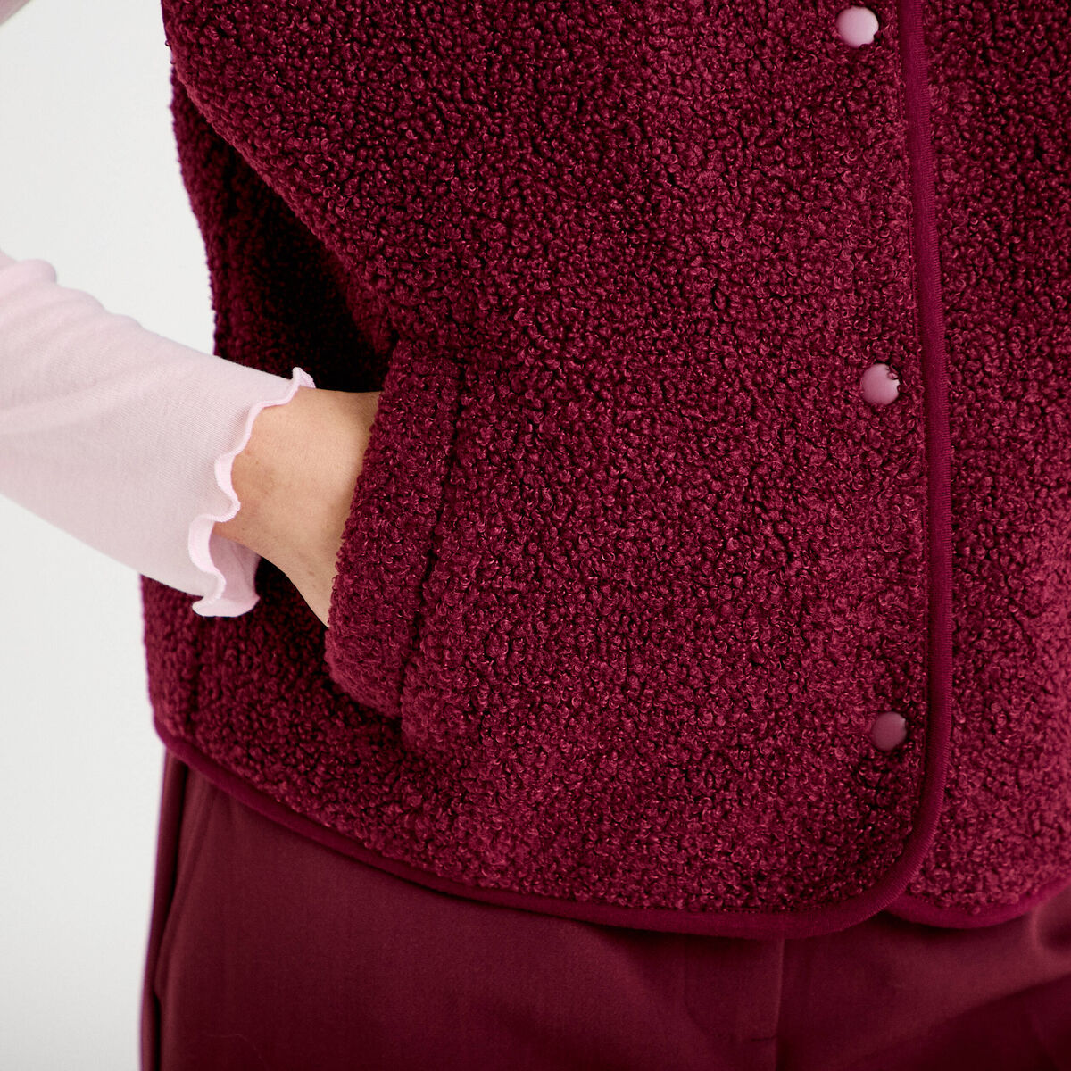 Gilet sans manches effet polaire bordeaux femme