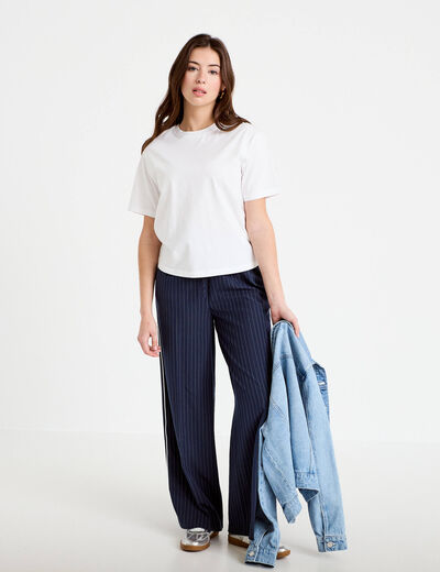T-shirt col rond manches courtes blanc femme