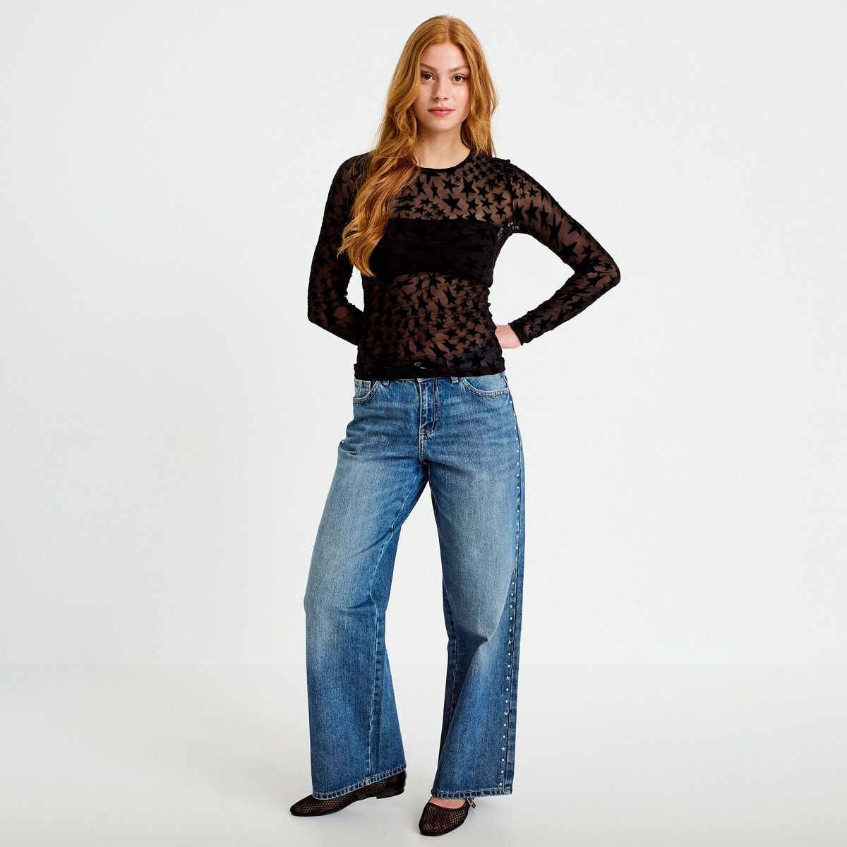 T-shirt ajust&eacute; manches longues noir femme