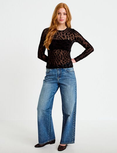 T-shirt ajust&eacute; manches longues noir femme
