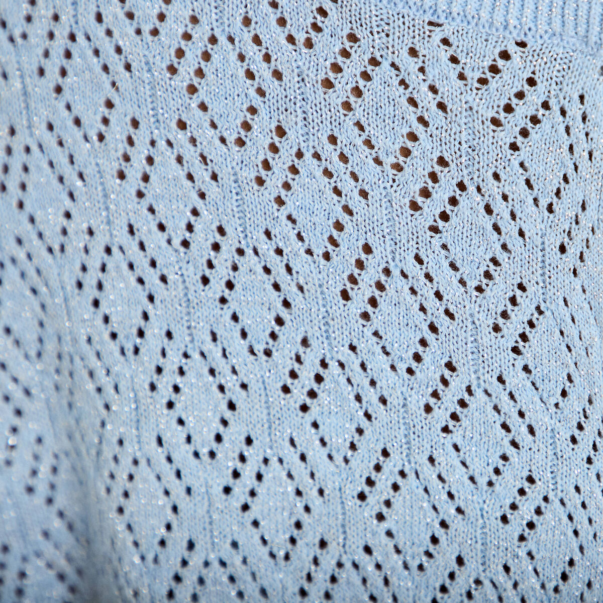 Pull ajour&eacute; col v manches courtes bleu ciel femme