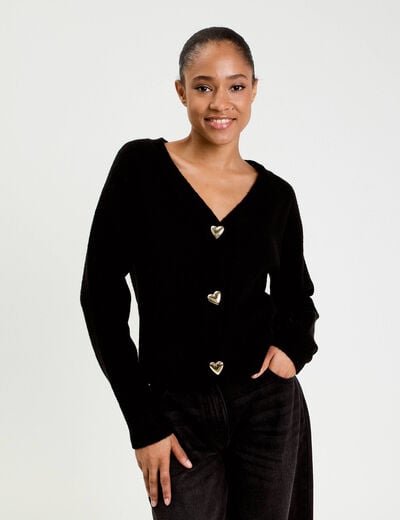 Gilet boutons coeur noir femme