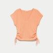 T-shirt ajour&eacute; d&eacute;tails cordons rose saumon femme