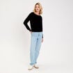 Pull fin col rond manches longues noir femme