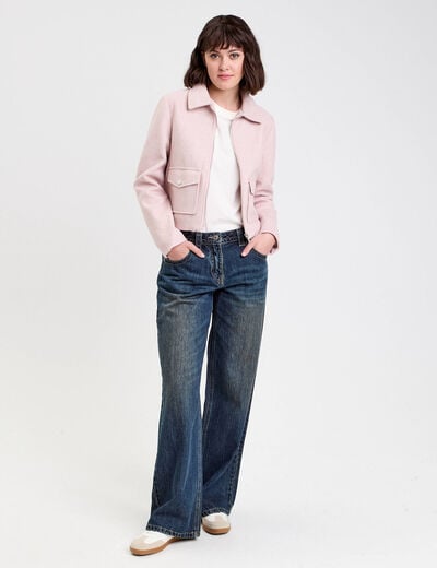 Veste zipp&eacute;e rose poudr&eacute;e femme