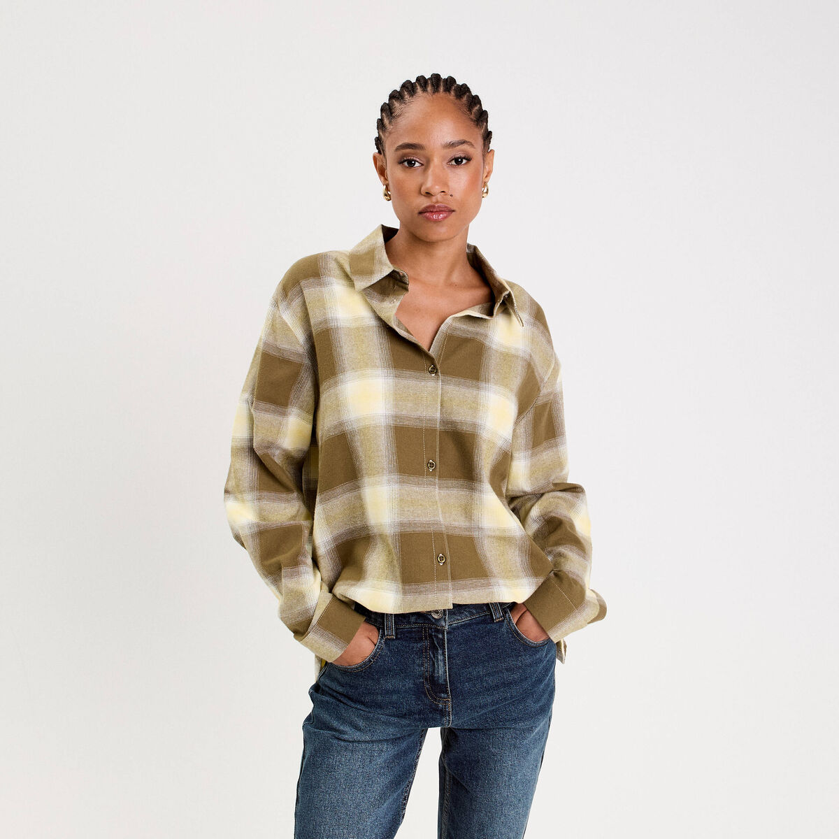 Chemise oversize manches longues vert femme