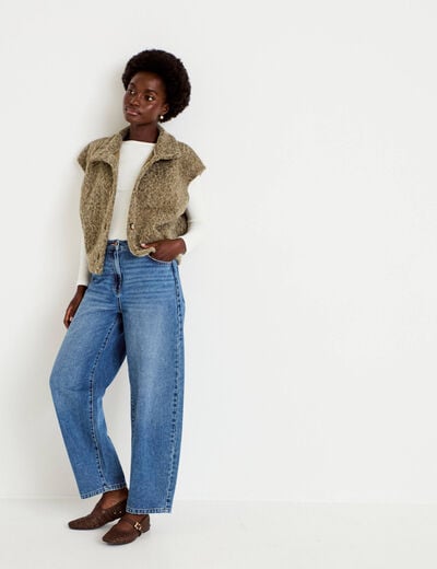Veste sans manches col montant vert kaki femme