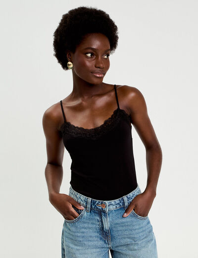 D&eacute;bardeur ajust&eacute; d&eacute;collet&eacute; dentelle noir femme