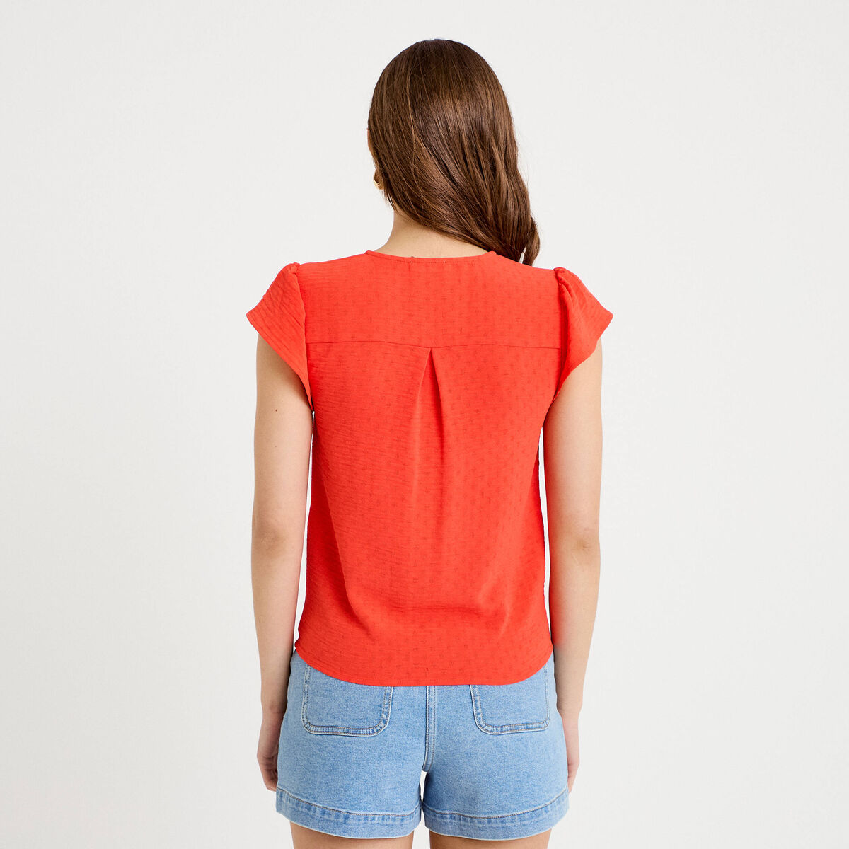 Blouse manches courtes orange fonc&eacute; femme