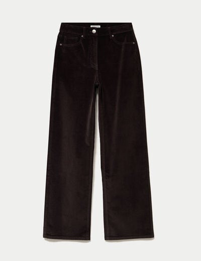 Pantalon bootcut taille haute velours marron fonc&eacute; femme