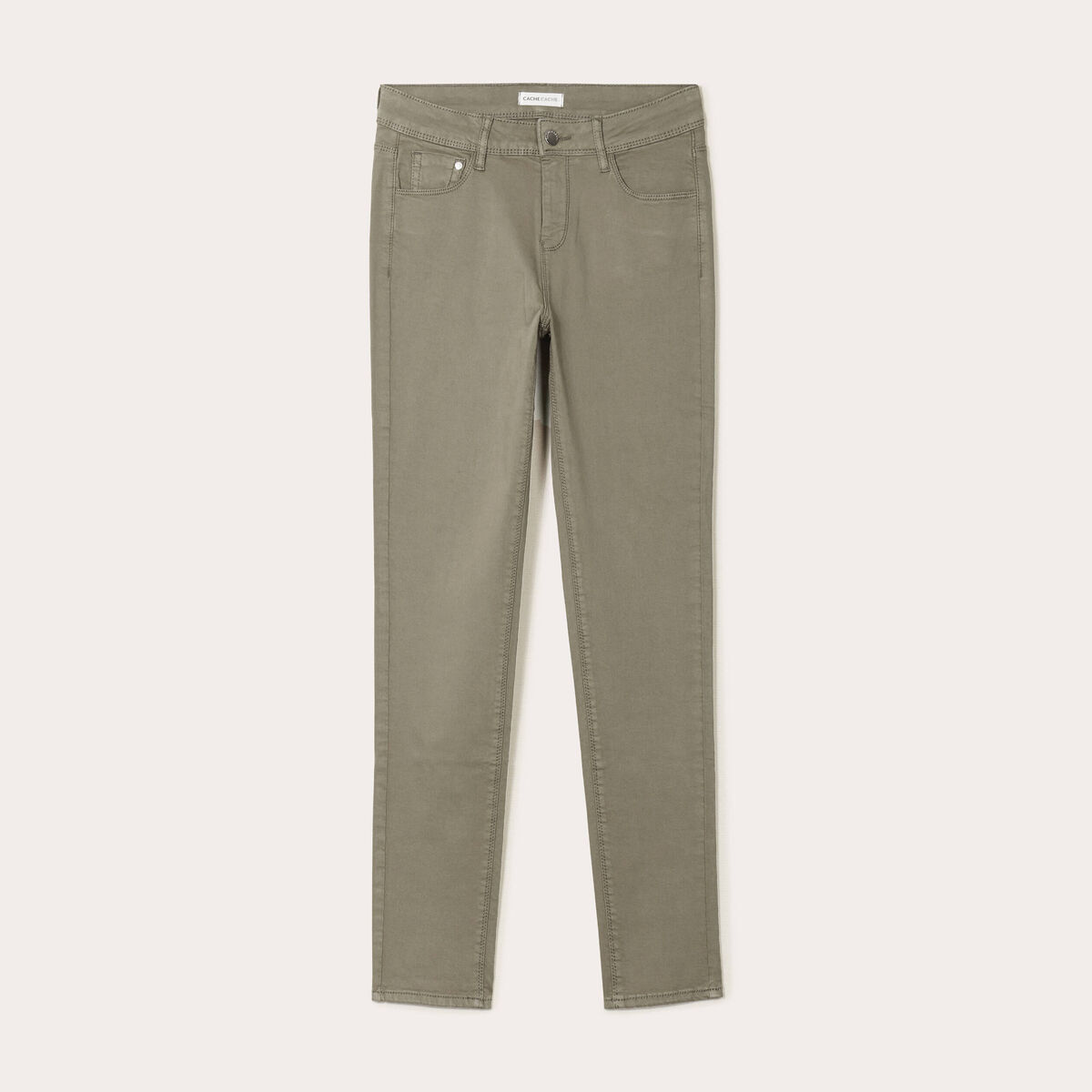 Jeans slim 5 poches vert kaki femme