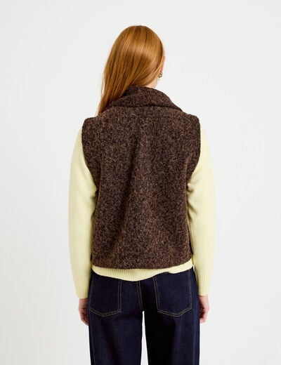 Veste droite sans manches col am&eacute;ricain marron fonc&eacute; femme