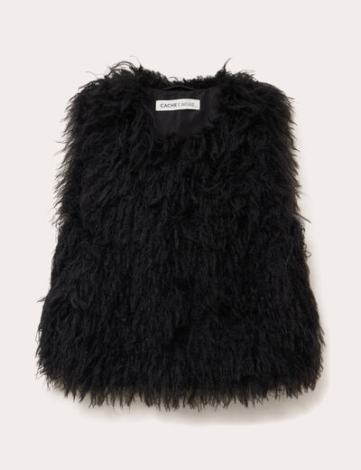 Gilet court sans manches fausse fourrure noir femme