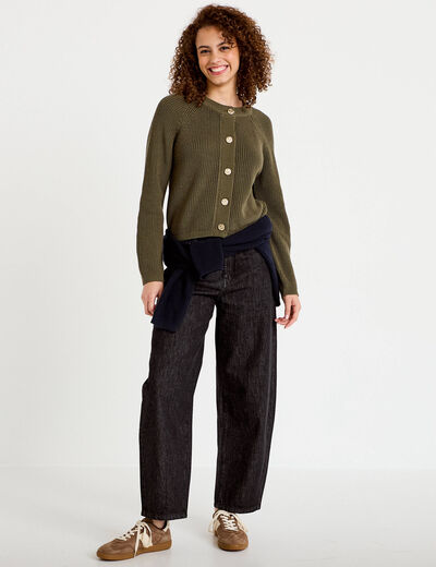 Gilet manches longues vert kaki femme