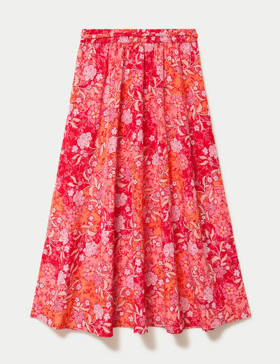 Jupe longue &eacute;vas&eacute;e satin&eacute;e rouge femme