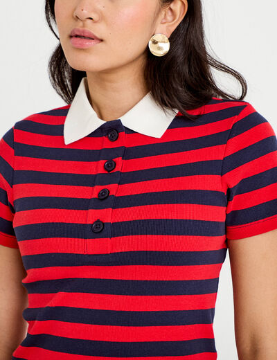 T-shirt c&ocirc;tel&eacute; col polo rouge femme