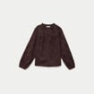 Blouse droite col rond manches longues marron fonc&eacute; femme