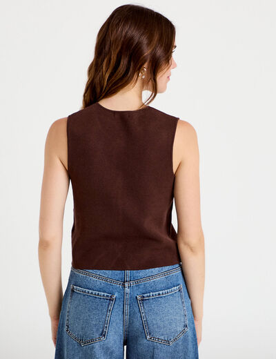 Gilet sans manches cropped marron fonc&eacute; femme