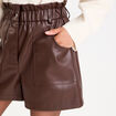 Short regular taille haute similicuir marron fonc&eacute; femme