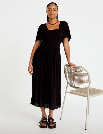 Robe &eacute;vas&eacute;e manches courtes 3/4 noir femme