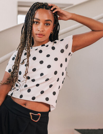 Top ajust&eacute; col rond manches courtes blanc femme